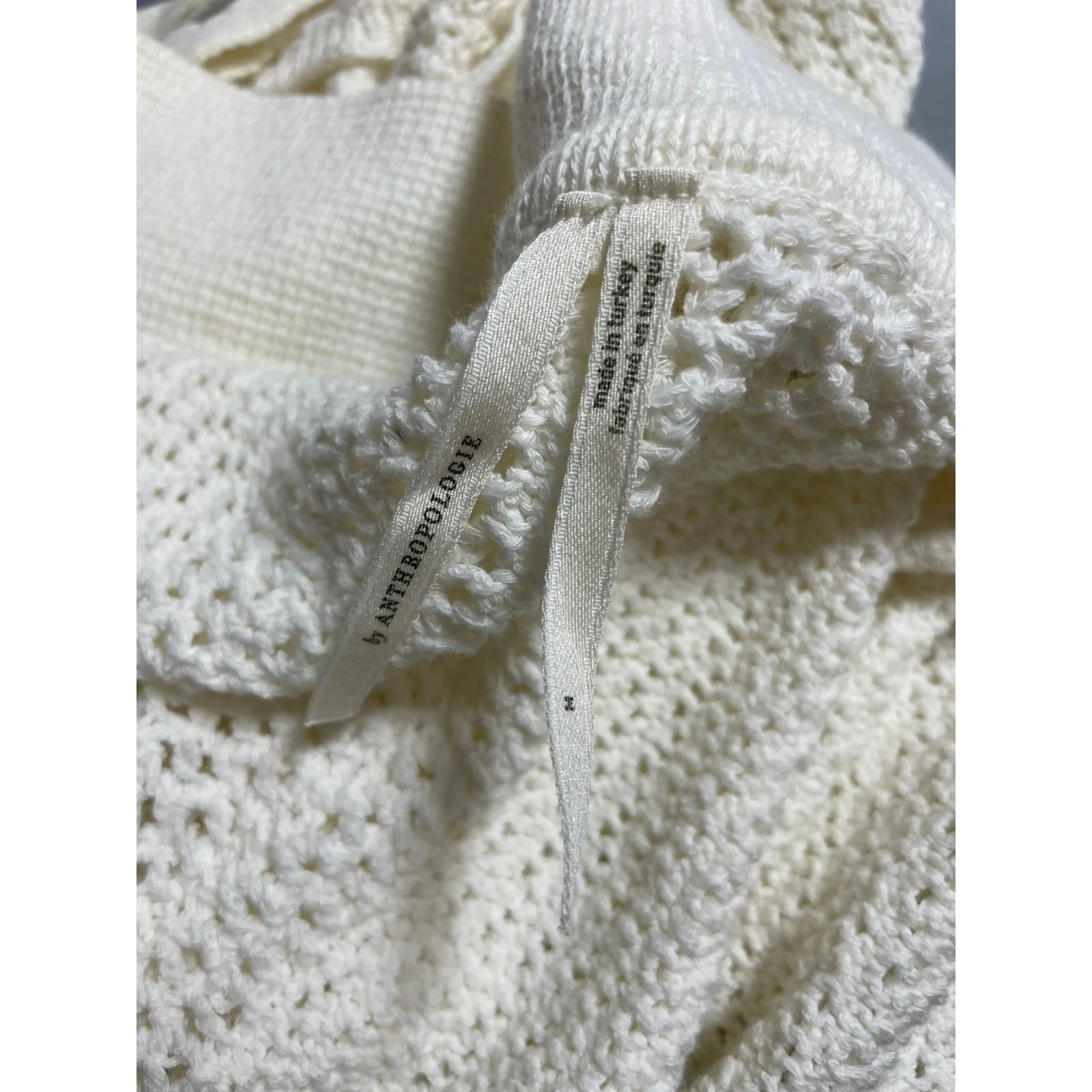 Anthropologie Women's White Crochet Summer Bralette Crop Cardigan Set Top Sz S/M - Image 5