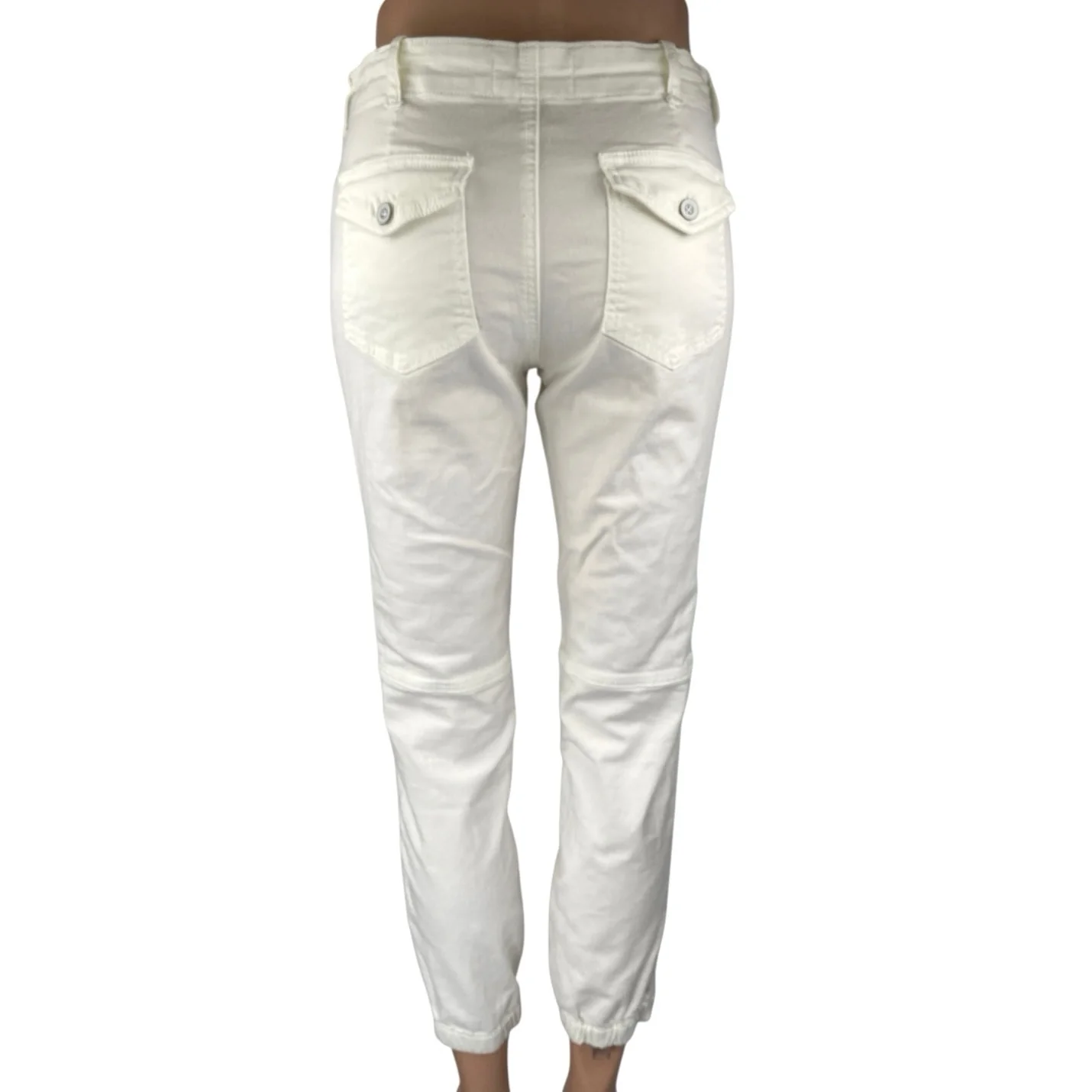 Anthropologie Women's White Mid Rise Zip Hem Jogger Tapered Trousers Pants 26 - Image 3