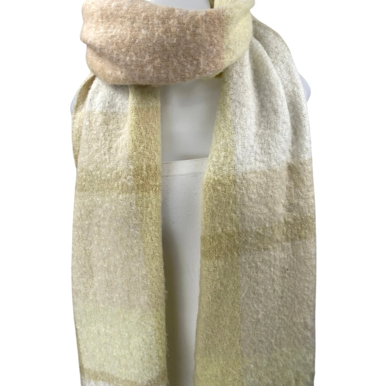 Anthropologie Women's Yellow Plaid Knit Fringe Hem Shawl Wrap Scarf One Size - Image 2