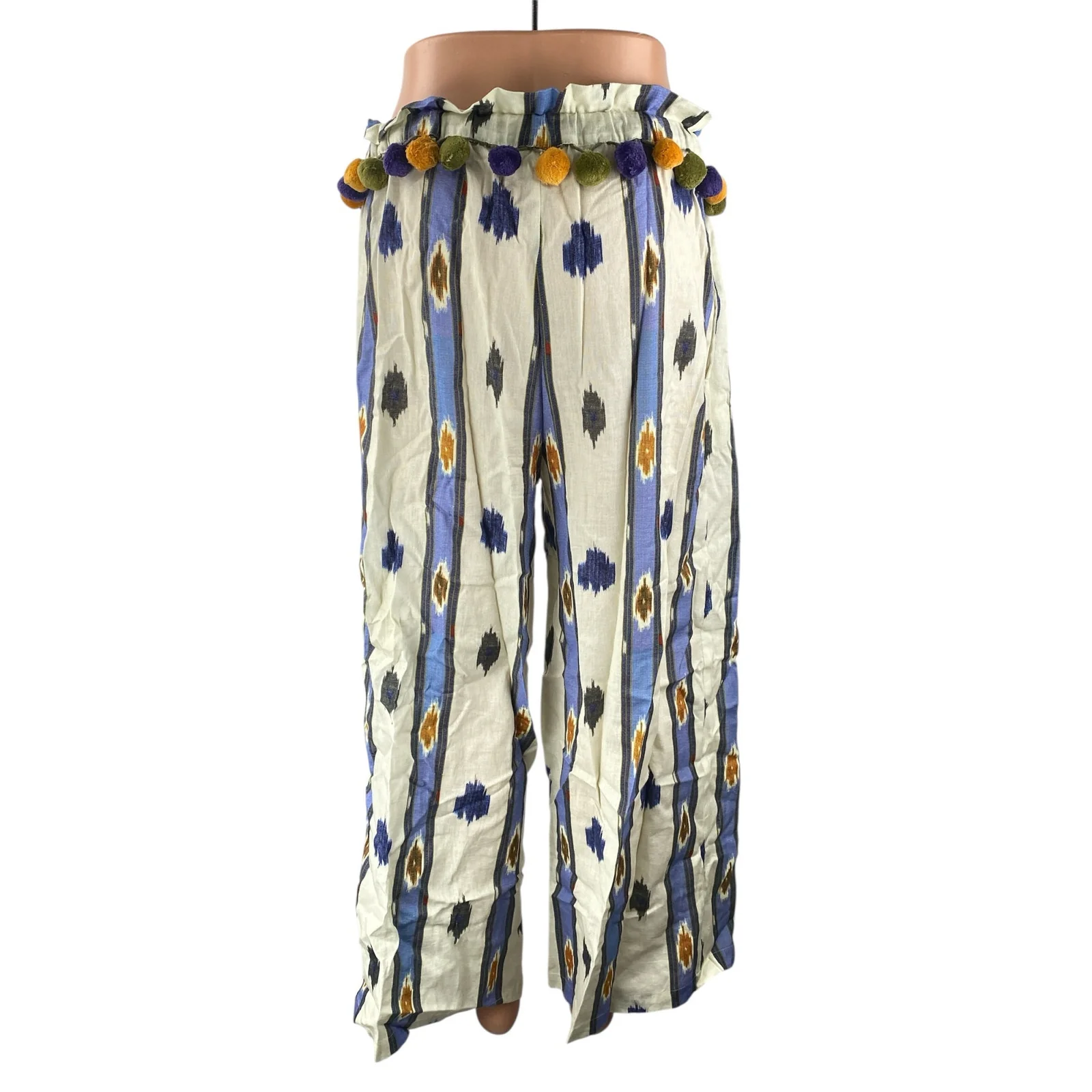 Anthropologie x Ollari Pom Pom Women's Boho Palazzo Wide Leg Trousers Pants Sz S - Image 4