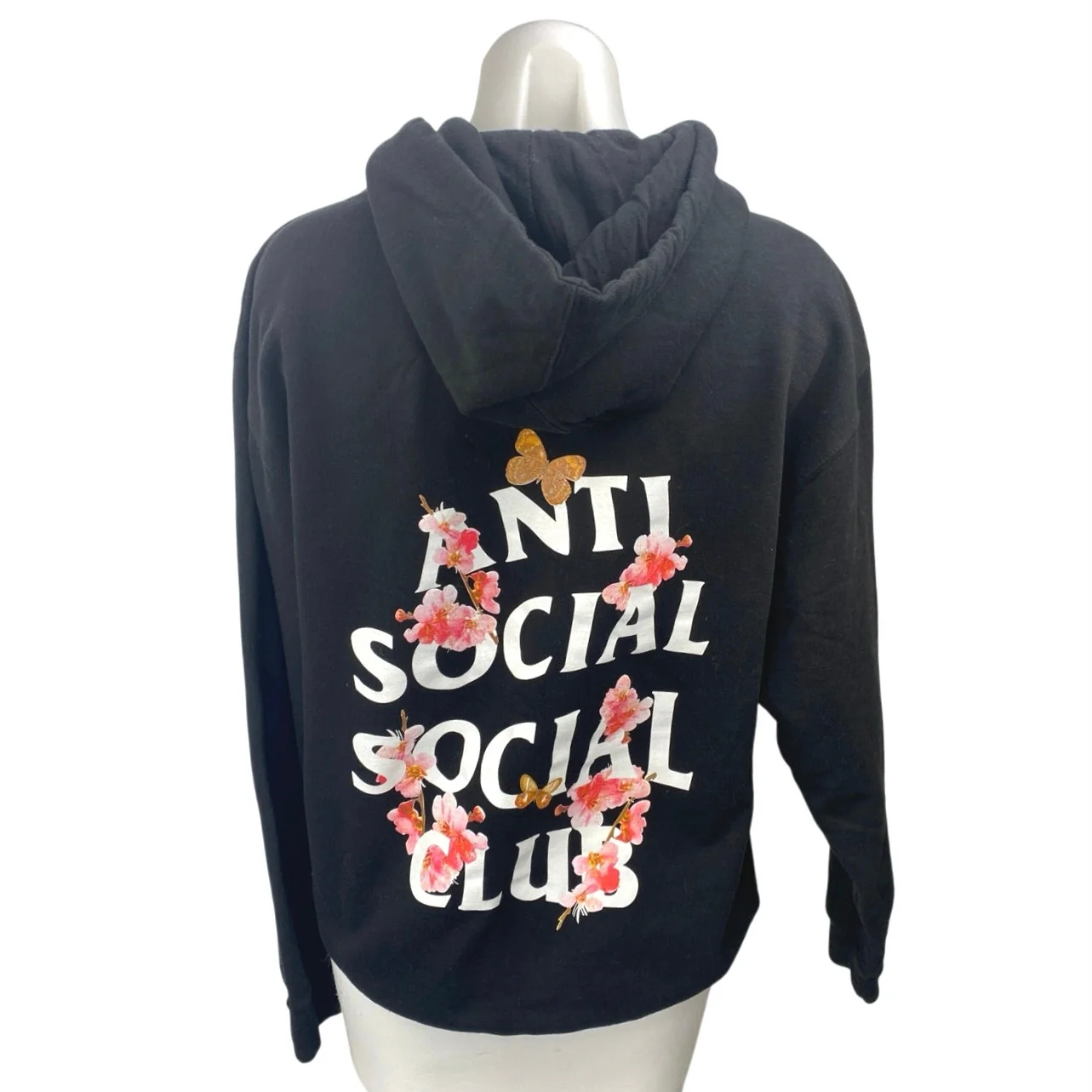 Anti Social Social Club Kkoch Black Logo Floral Graphic Hoodie Sweatshirt Top M - Image 2