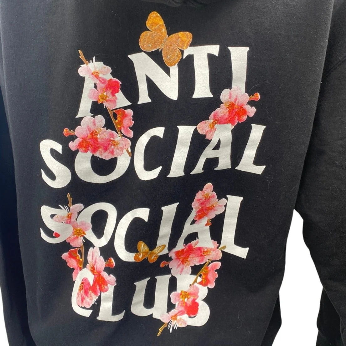 Anti Social Social Club Kkoch Black Logo Floral Graphic Hoodie Sweatshirt Top M - Image 4