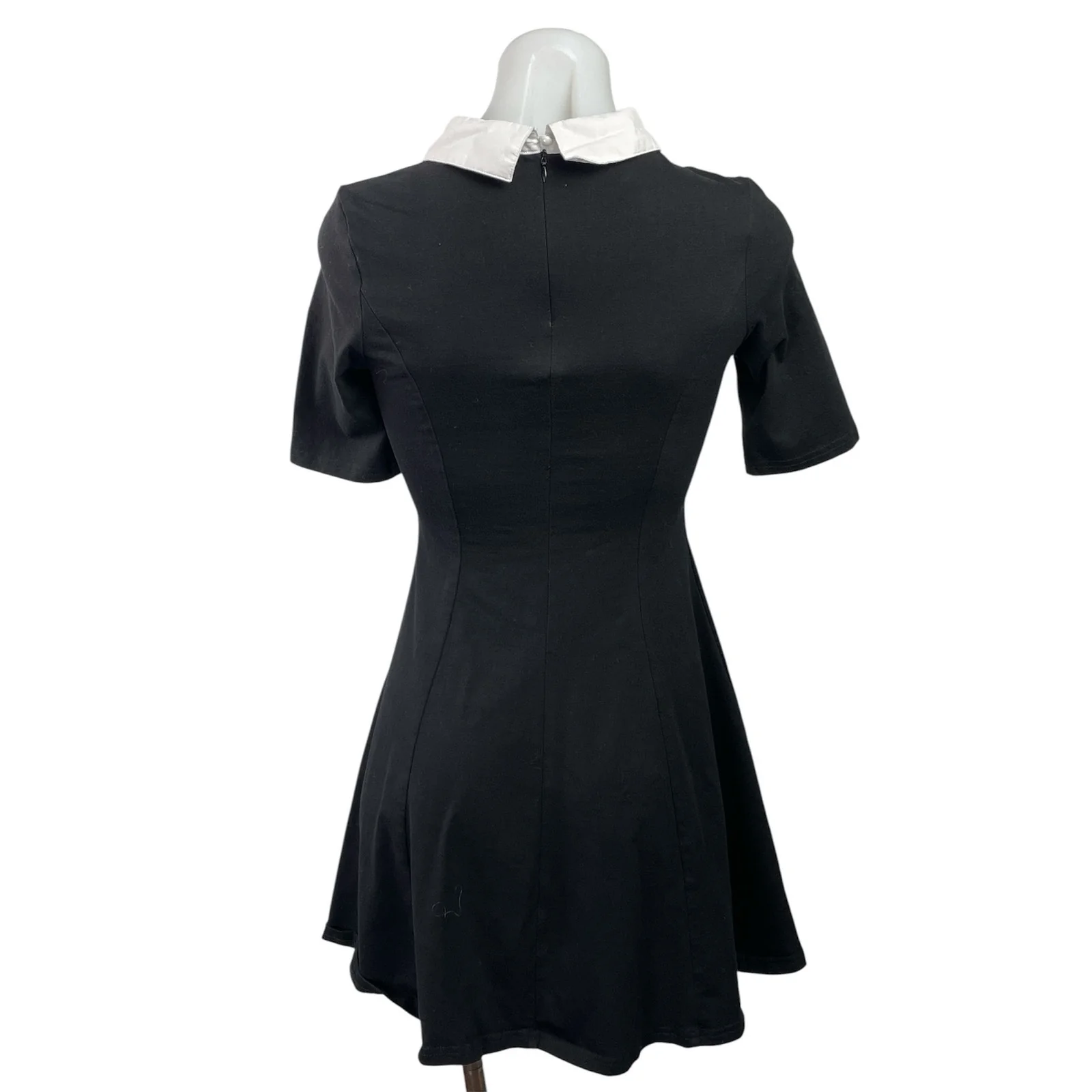 Aphratti Black Collared Pleated Short Sleeve Mini Fit & Flared Skater Dress XS - Image 3