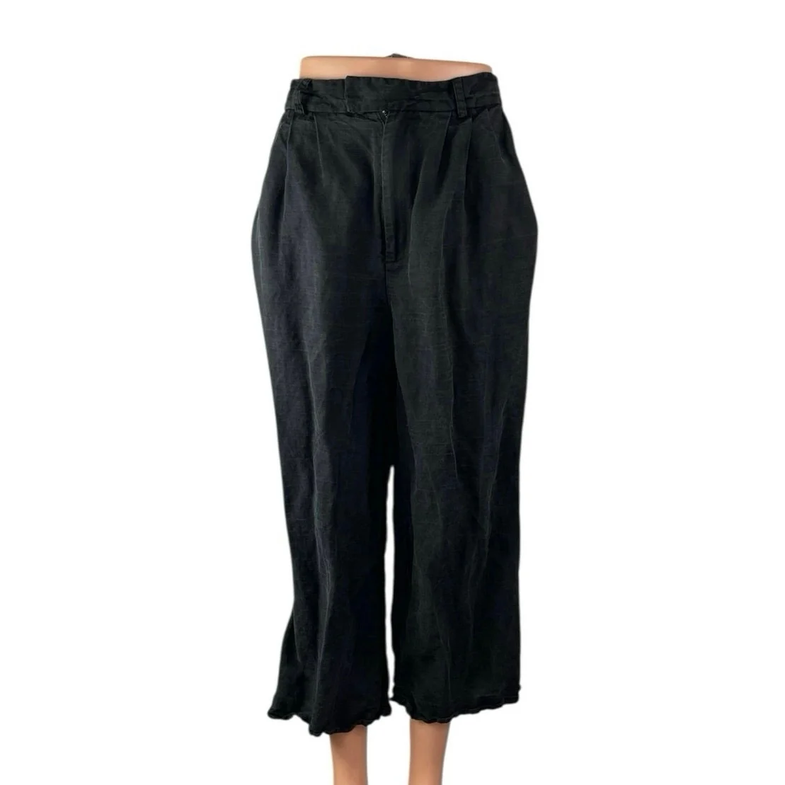 Apiece Apart Women's Black Pleated High Rise Wide Leg Crop Denim Jeans Size S