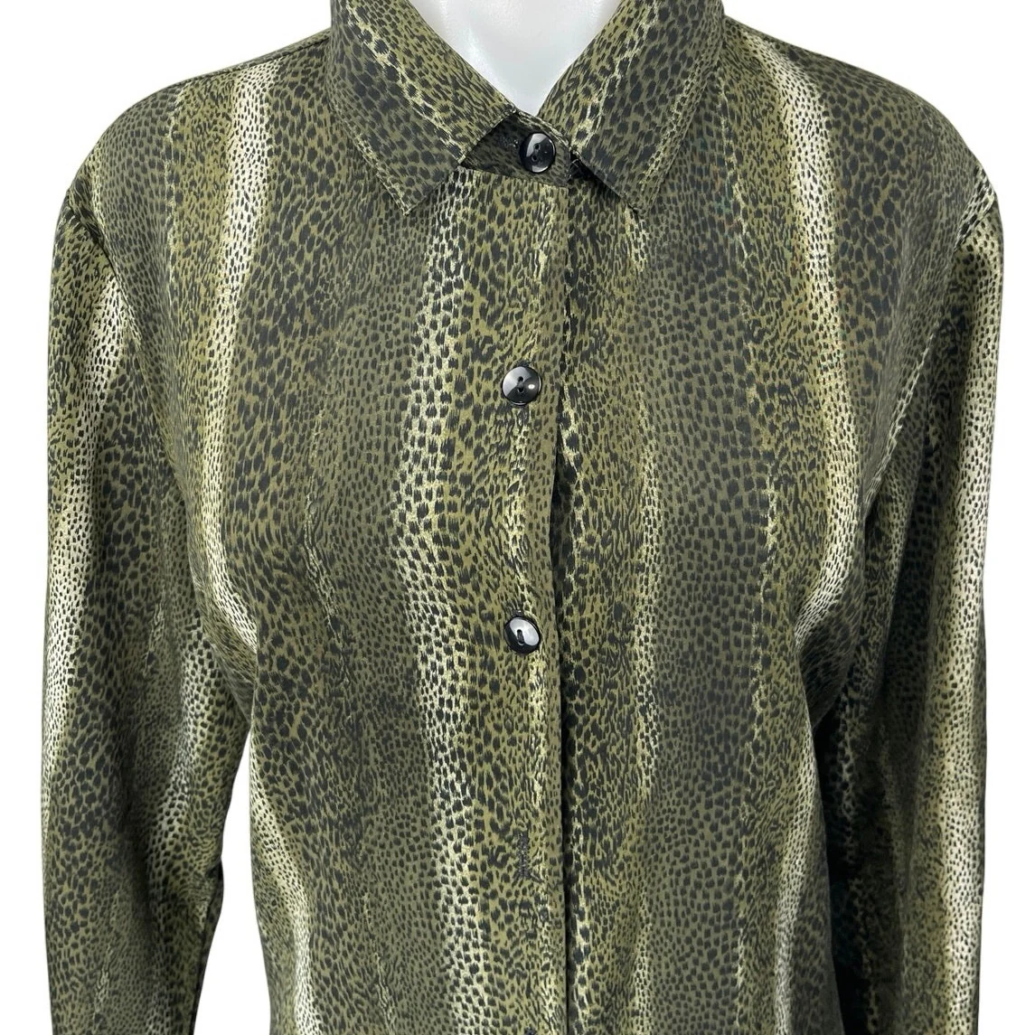 Apparenza Green Reptile Animal Print Long Sleeve Button Down Shirt Blouse Top L - Image 3