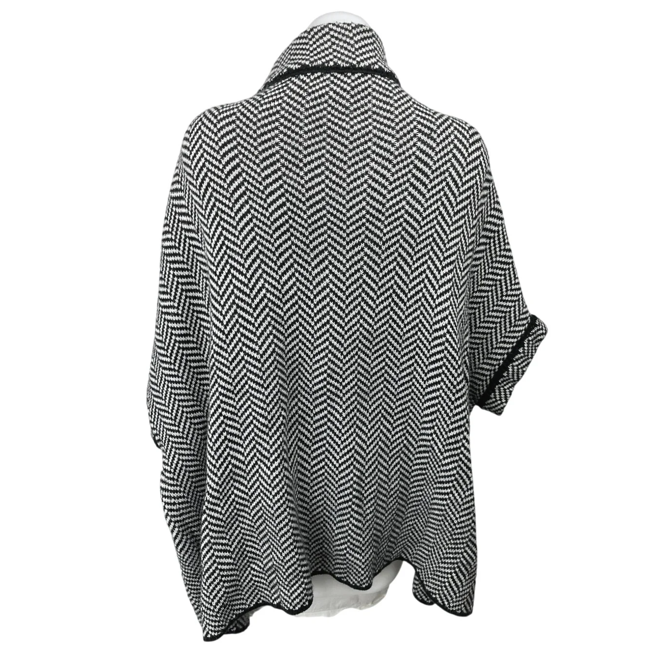 Apt. 9 Black White Chevron Open Front Riding Cape Cardigan Sweater Jacket Coat M - Image 2