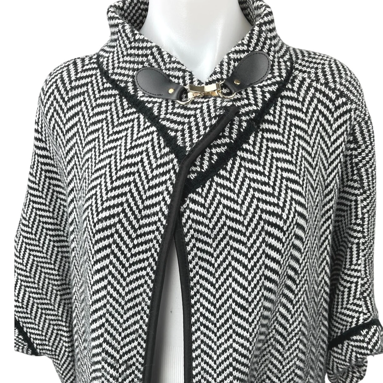 Apt. 9 Black White Chevron Open Front Riding Cape Cardigan Sweater Jacket Coat M - Image 3