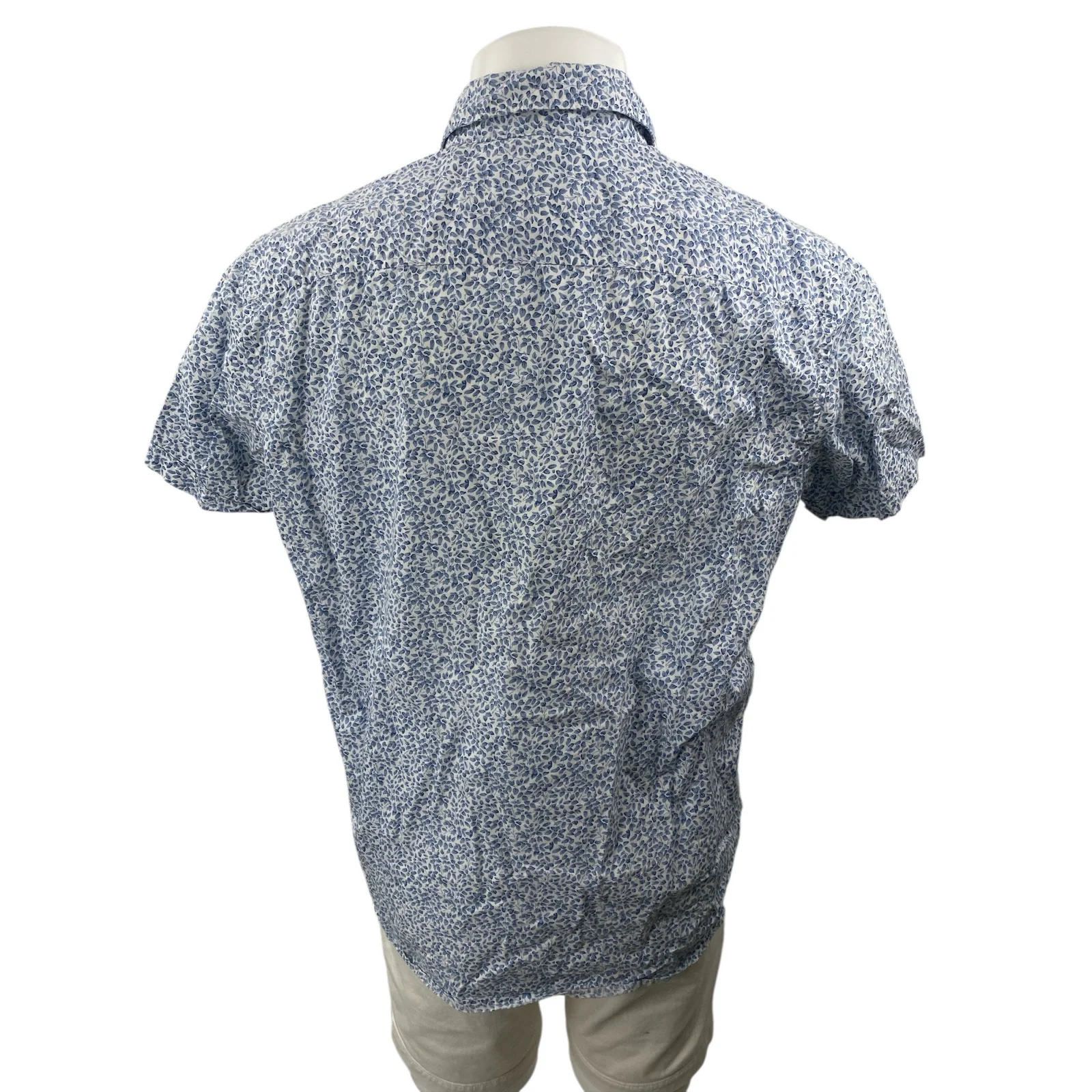 APT.9 Men's Blue Leaf Print Shot Sleeve Casual Button Down Camp Shirt Top Size L - Image 4