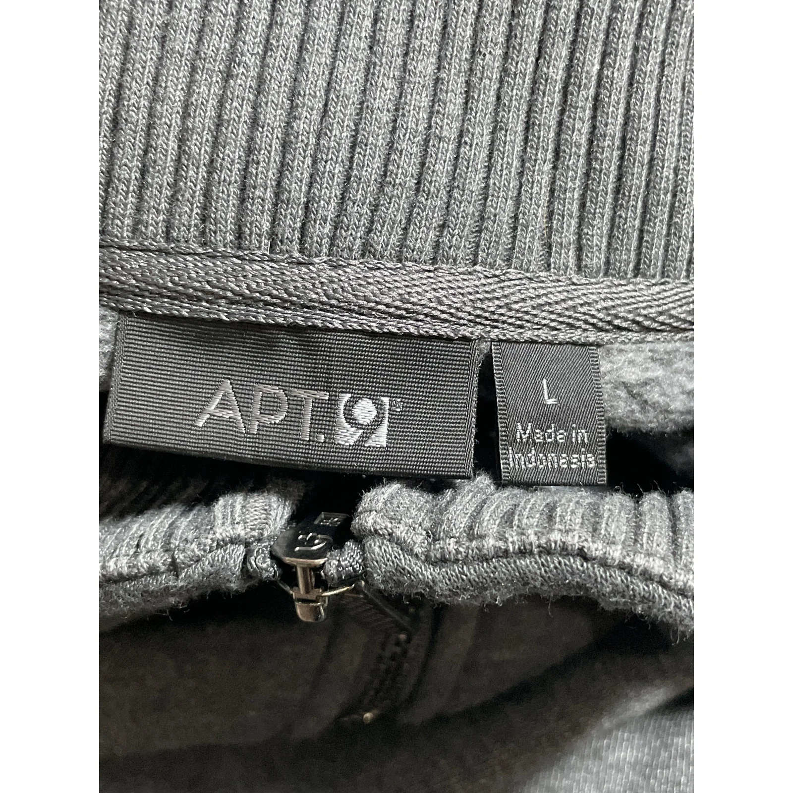 APT.9 Men's Dark Gray Fleece Long Sleeve Full Zip Stand Collar Sweater Top Sz L - Image 5