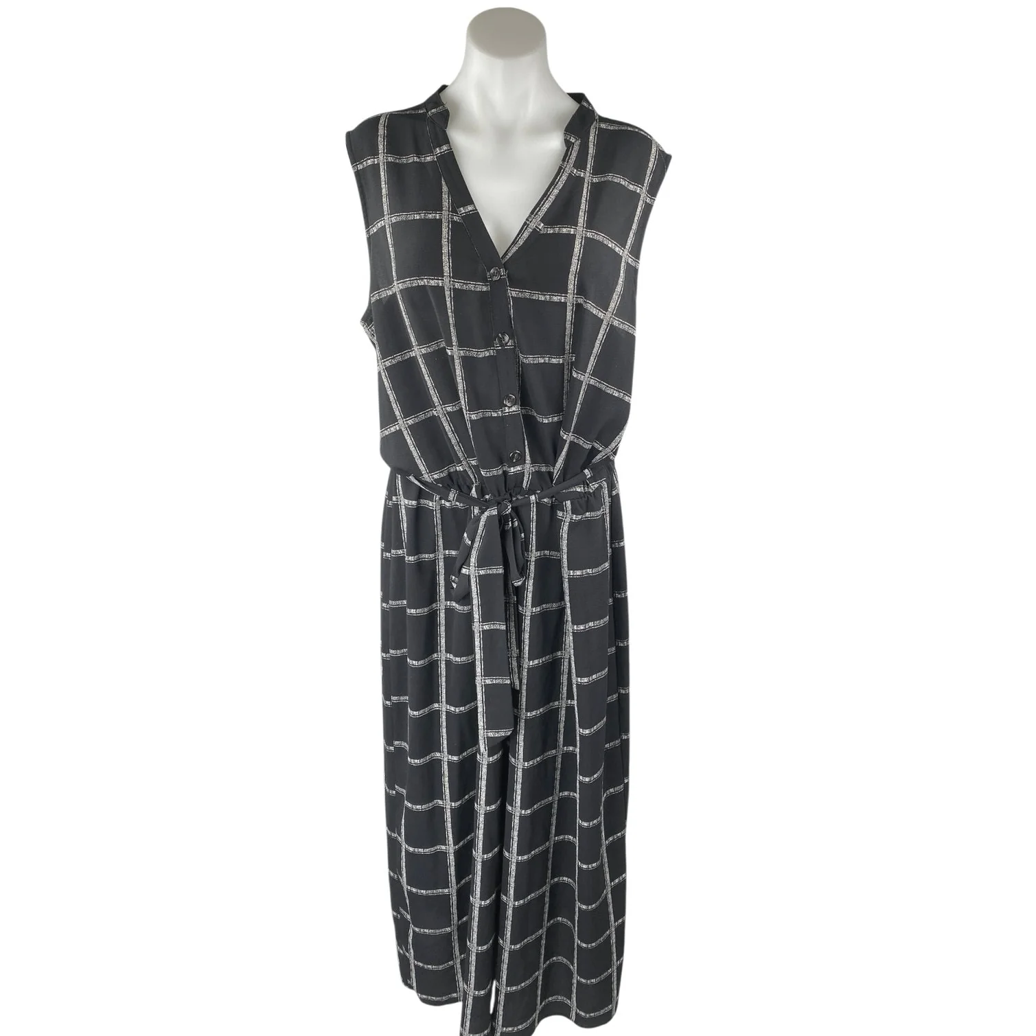 Apt. 9 Women's Black Checkered Sleeveless Tie Waist Wide Leg Crop Jumpsuit XXL