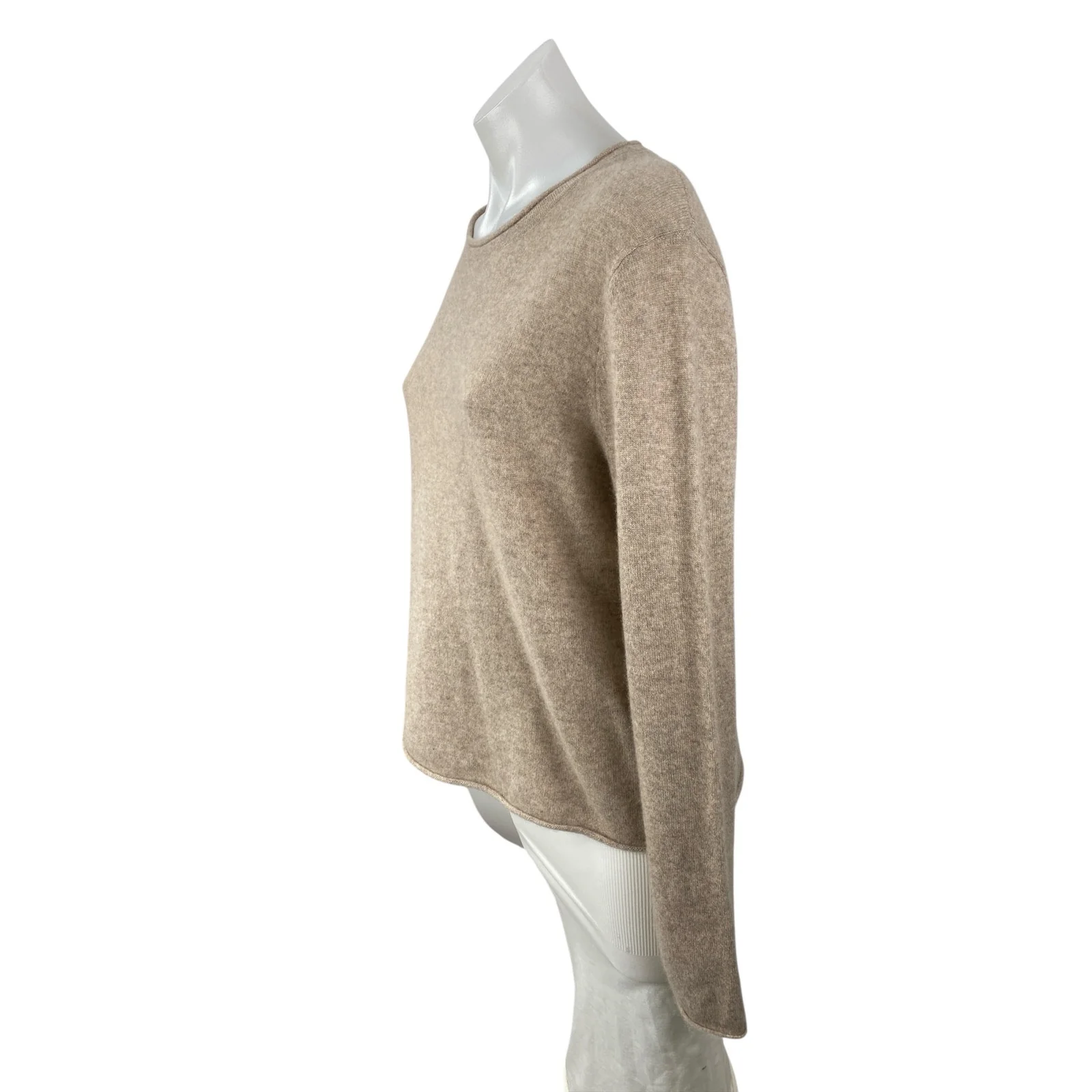 Aqua 100% Cashmere Women's Beige Crew Neck Long Sleeve Sweatshirt Sweater Top L - Image 3