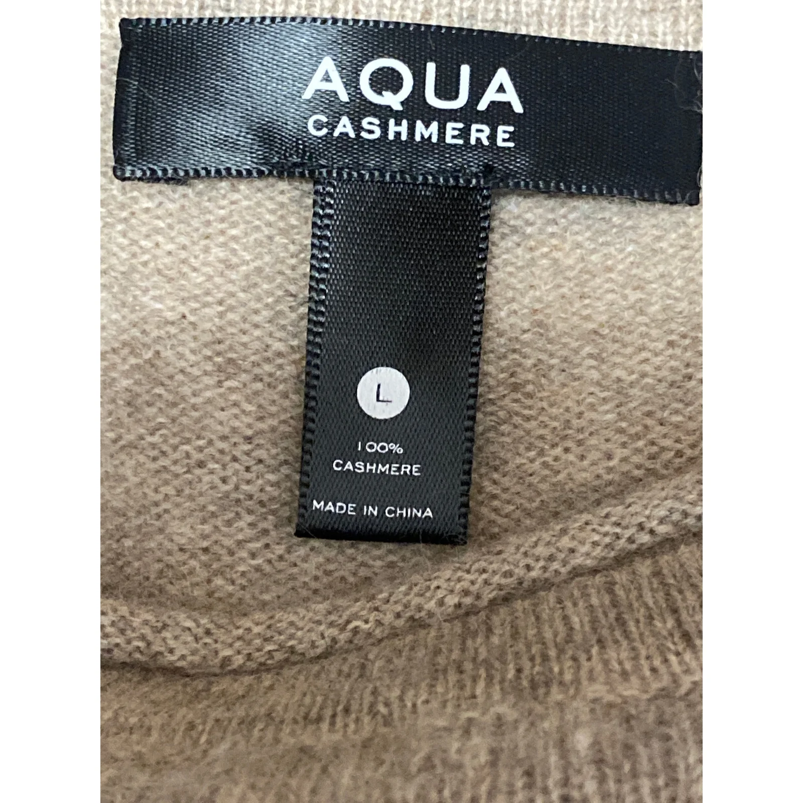Aqua 100% Cashmere Women's Beige Crew Neck Long Sleeve Sweatshirt Sweater Top L - Image 5