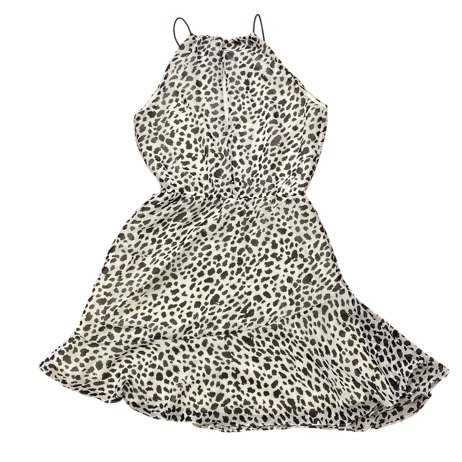 Aqua Animal Print High Neck Sleeveless Flounce Hem Mini Cami Flare Shift Dress S - Image 2