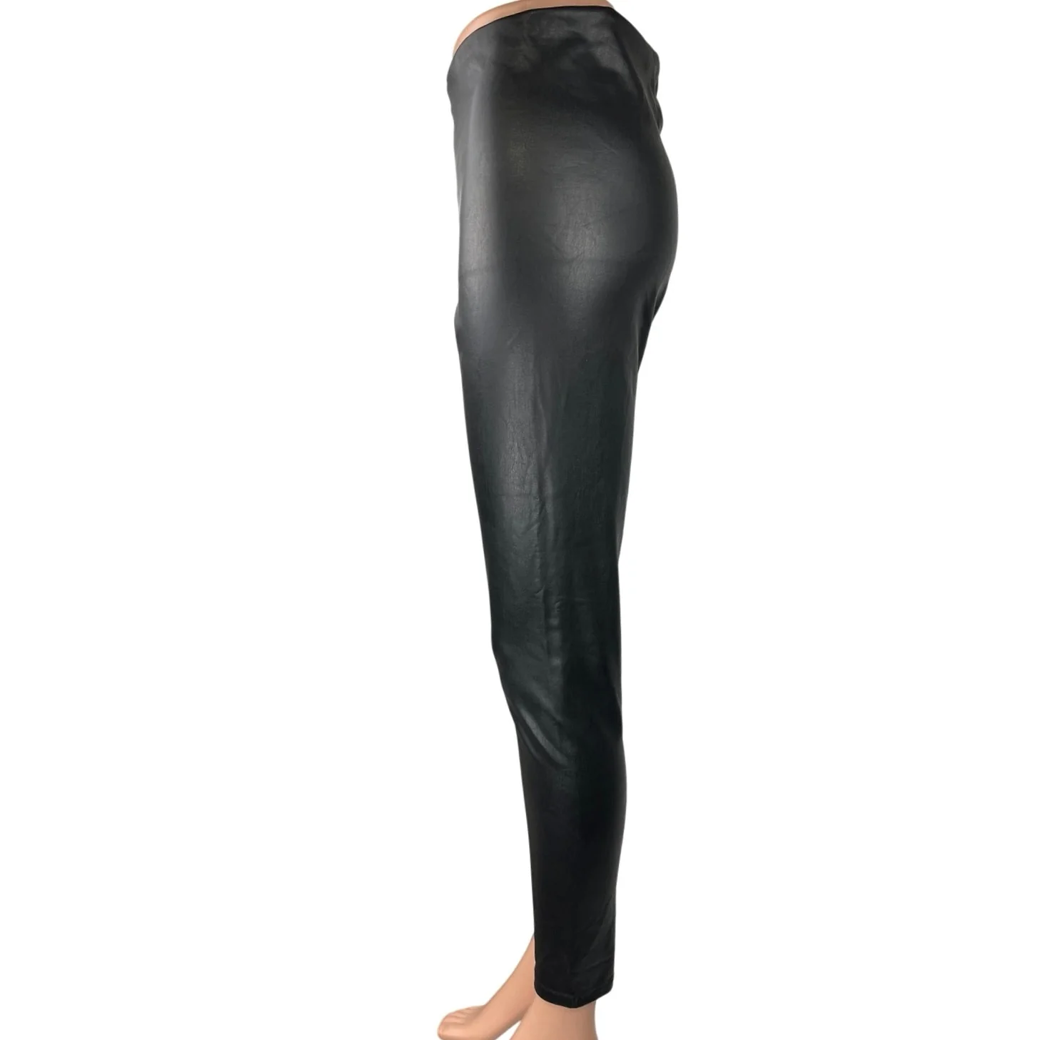 Aqua Black Coated Faux Leather Skinny High Waist Ankle Pants Leggings Size M - Image 2