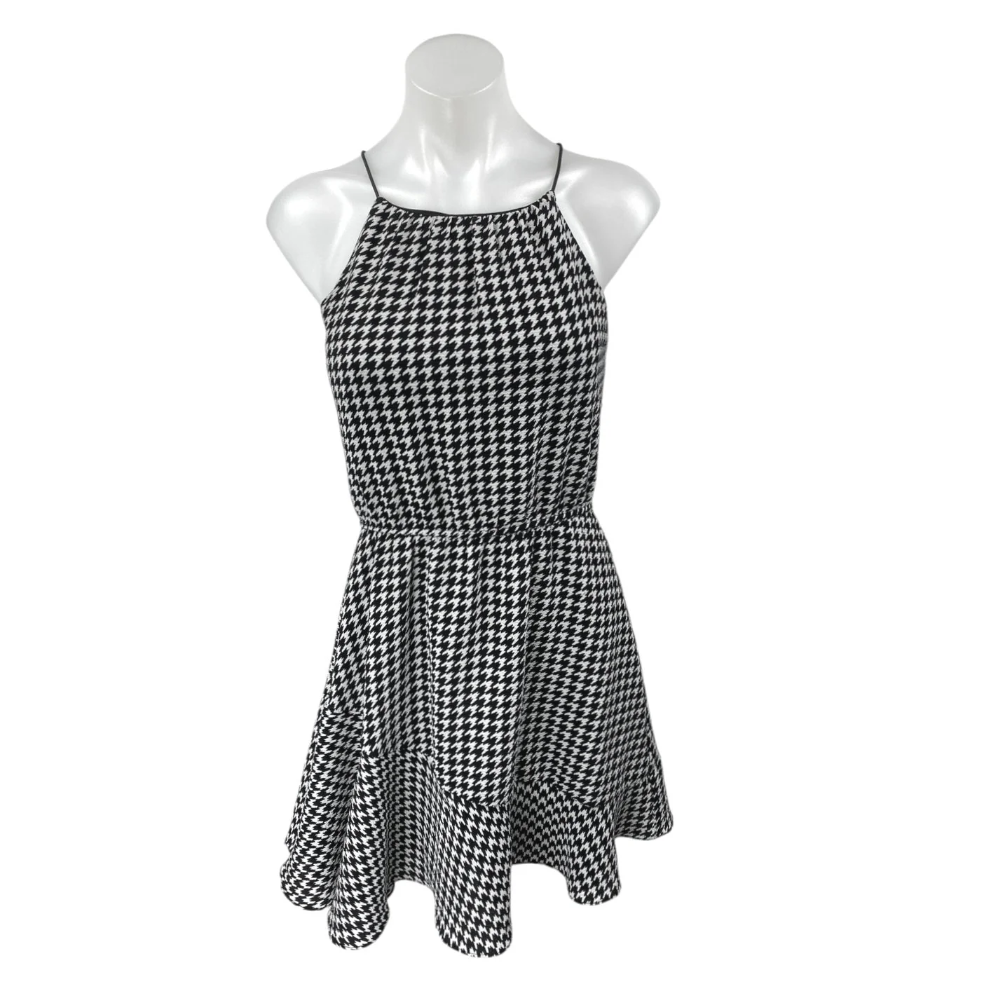 Aqua Black Houndstooth Sleeveless Cami Camisole Tank Fit & Flare Mini Dress Sz S