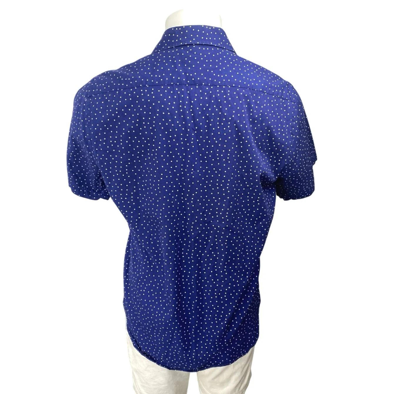 Aqua Men's Blue Polka Dot Short Sleeve Classic Button Down Shirt Top Size M - Image 2