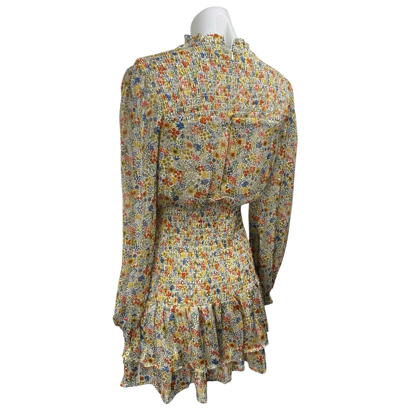 Aqua Multicolor Floral Smocked Tiered Ruffle Long Sleeve Mini A-line Dress Sz XS - Image 2