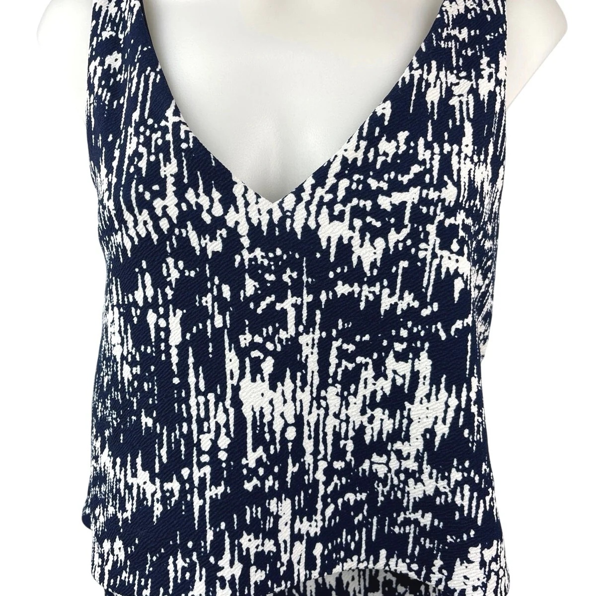 Aqua Navy Blue White Printed V Neck Sleeveless Tank Lounge Romper Shorts Size S - Image 3