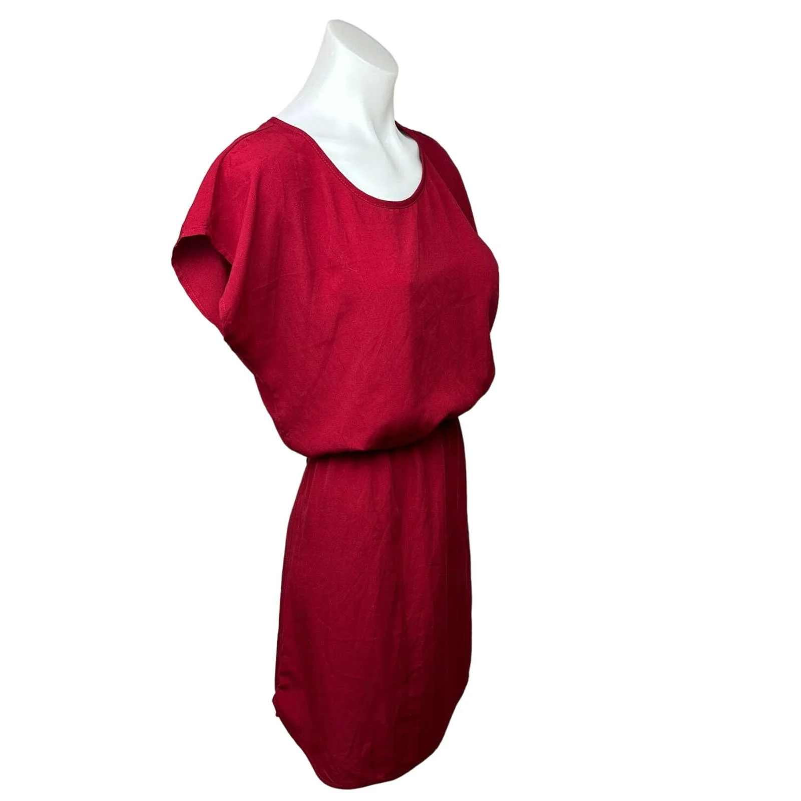 AQUA NWT Women's Red Round Neck Basic Short Sleeve Blouson Mini Dress Size M - Image 2