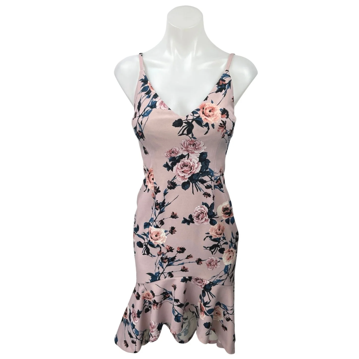 AQUA Pink Multi Floral Sleeveless Ruffle V Neck Stretch Mini Sheath Dress Sz XS