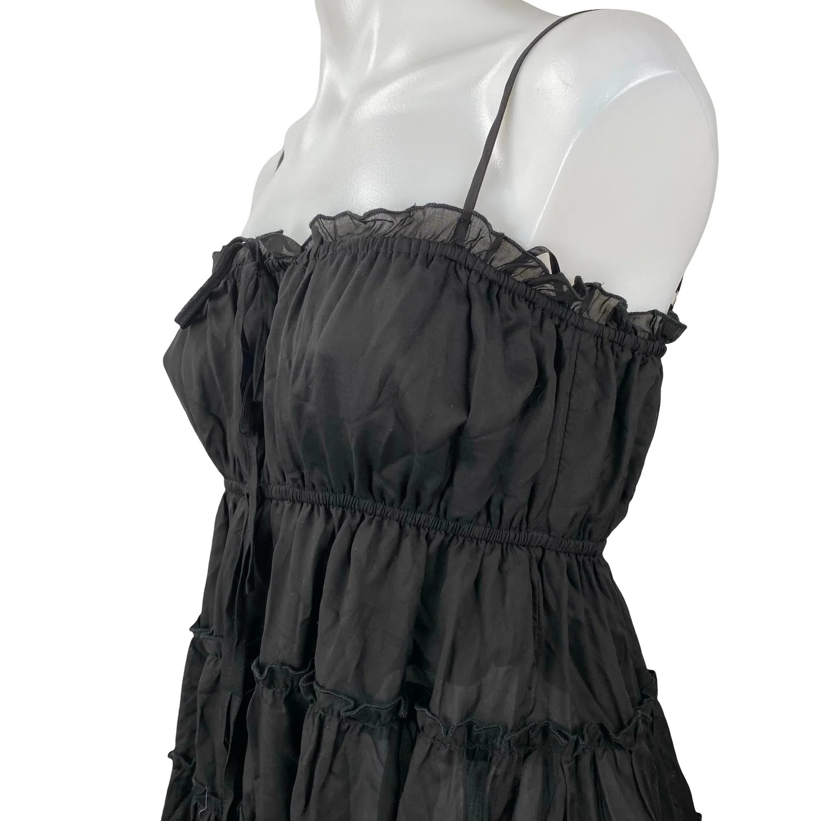 Aqua Womens Black Ruffled Tiered Sleeveless Mini Cami Tank Flare A-Line Dress XS - Image 3