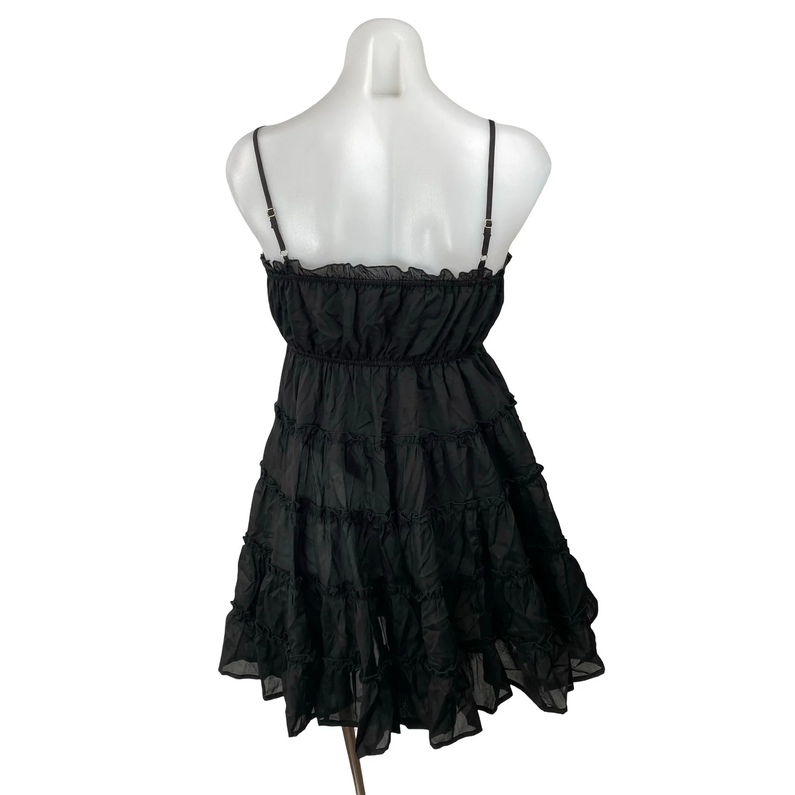 Aqua Womens Black Ruffled Tiered Sleeveless Mini Cami Tank Flare A-Line Dress XS - Image 4