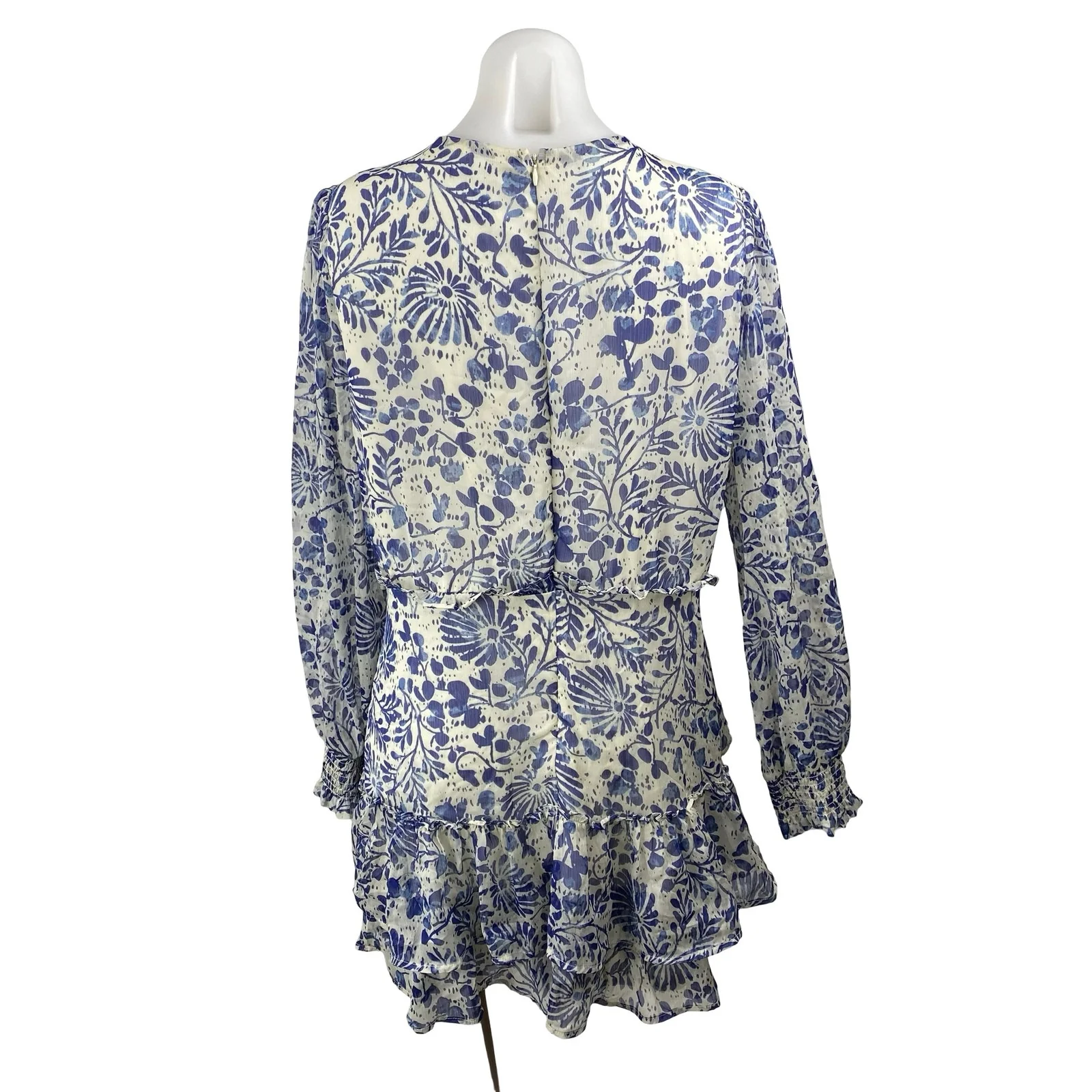 Aqua Women's Blue Floral Ruffled Tiered Long Sleeve Mini Flare A-Line Dress XL - Image 4
