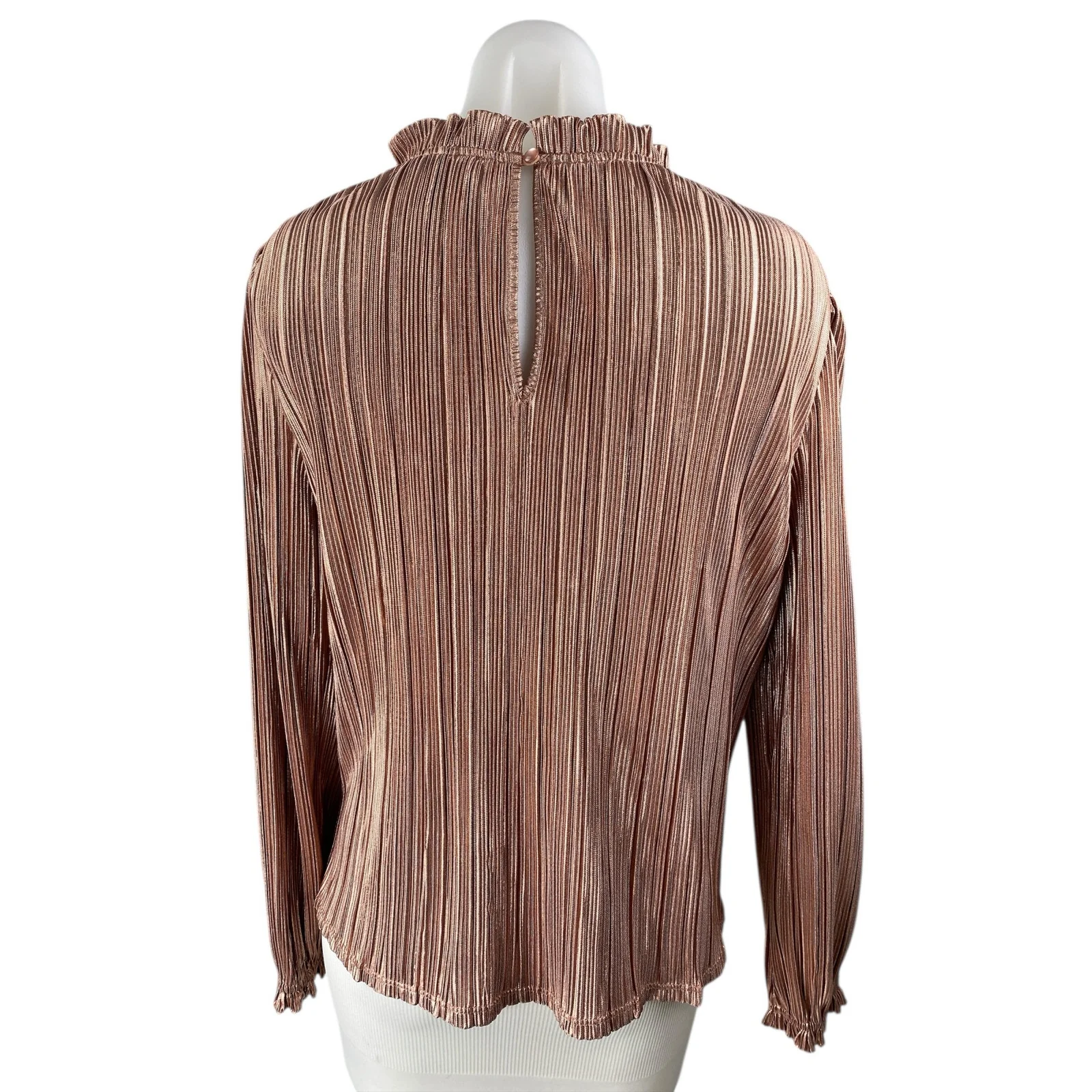 Aqua Womens Brown Ruffle Mock Neck Plisse Pleated Long Sleeve Blouse Top Size S - Image 2
