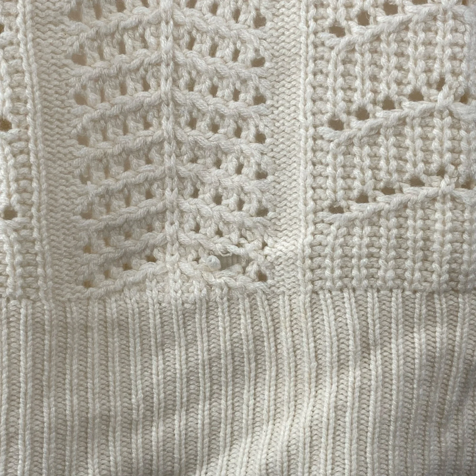 Aqua Women's Cream 100% Cashmere Open Knit Crew Long Sleeve Sweater Top Size M - Image 5