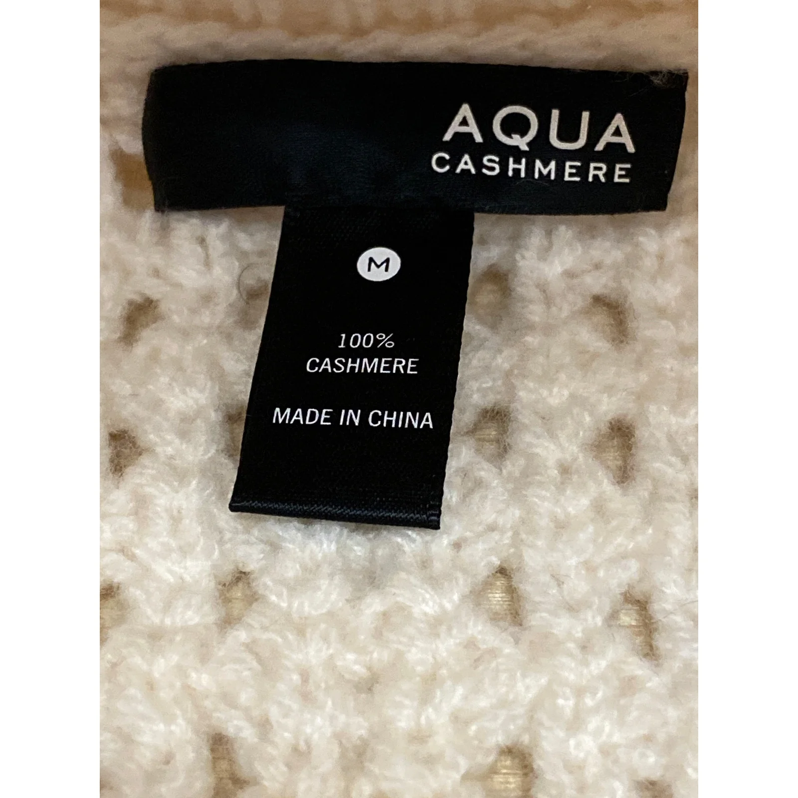 Aqua Women's Cream 100% Cashmere Open Knit Crew Long Sleeve Sweater Top Size M - Image 6