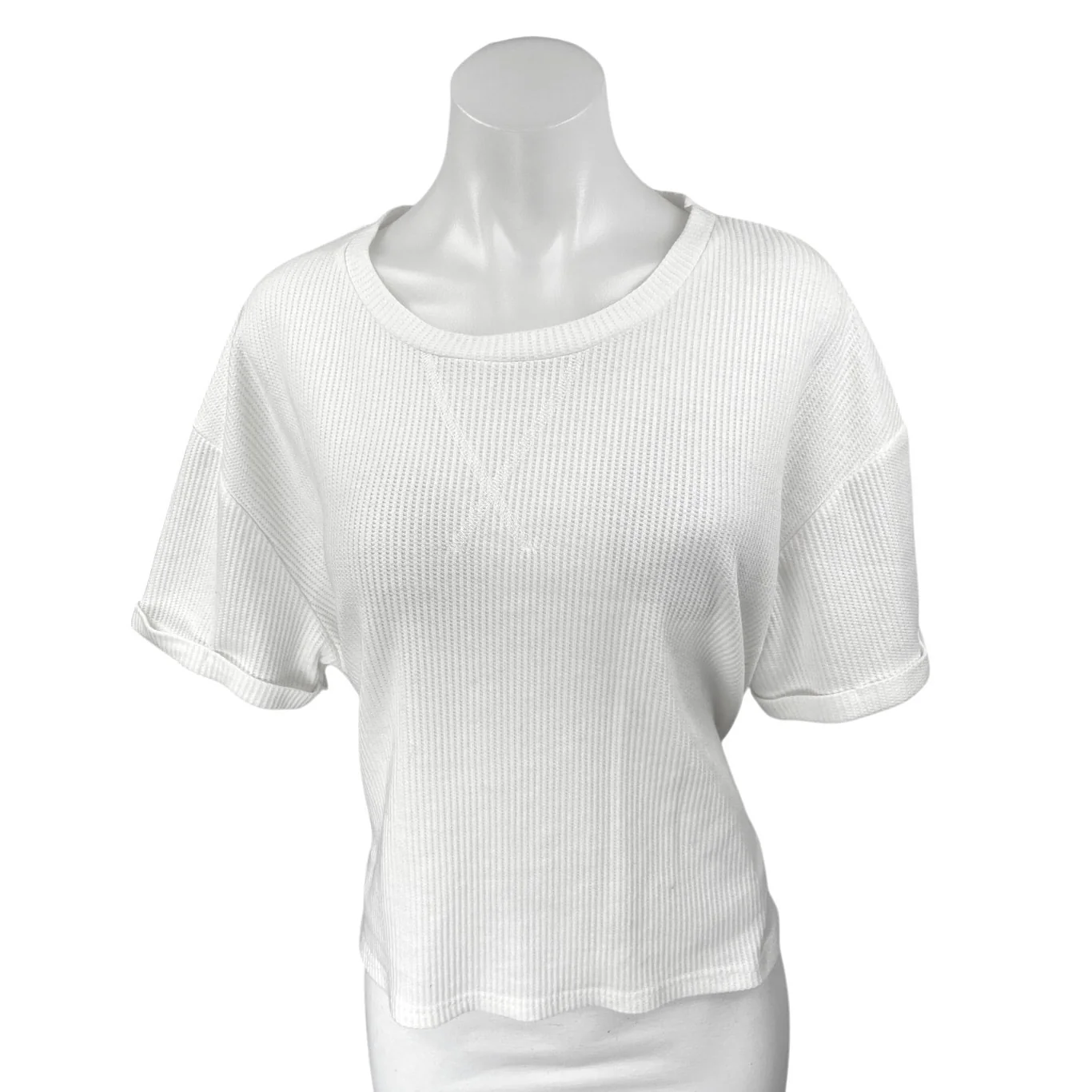 Araminta James Women's White Waffle Knit Short Sleeve Tee T-shirt Sweater Top 10