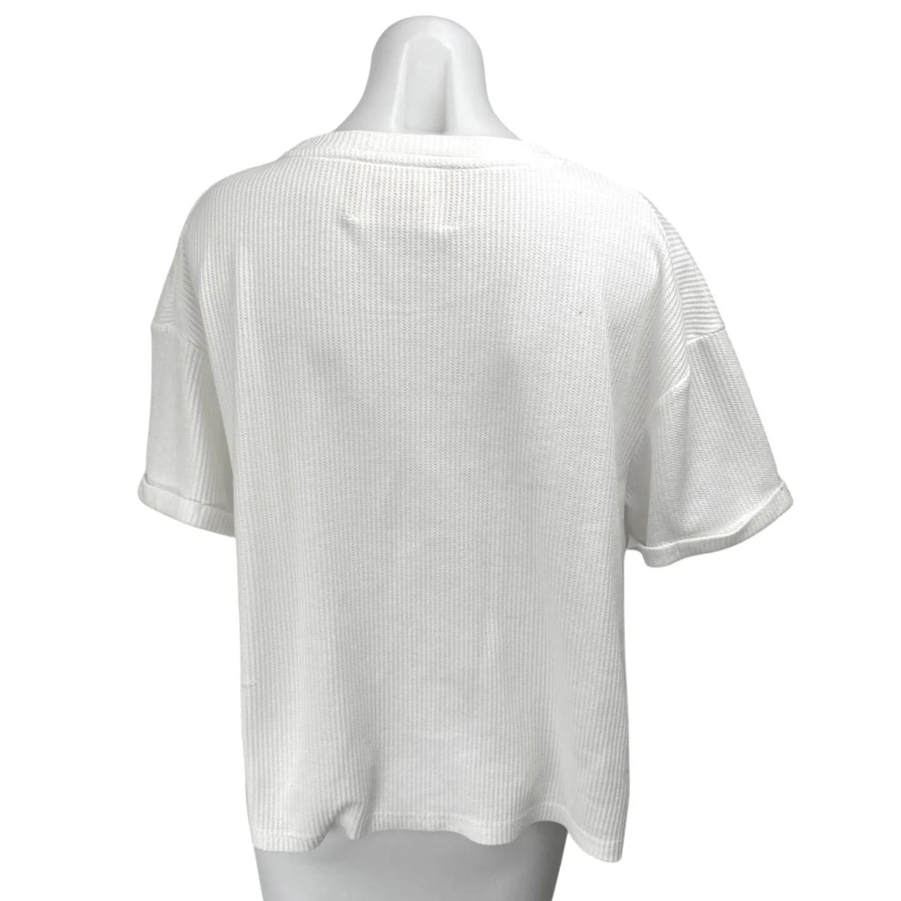 Araminta James Women's White Waffle Knit Short Sleeve Tee T-shirt Sweater Top 10 - Image 2