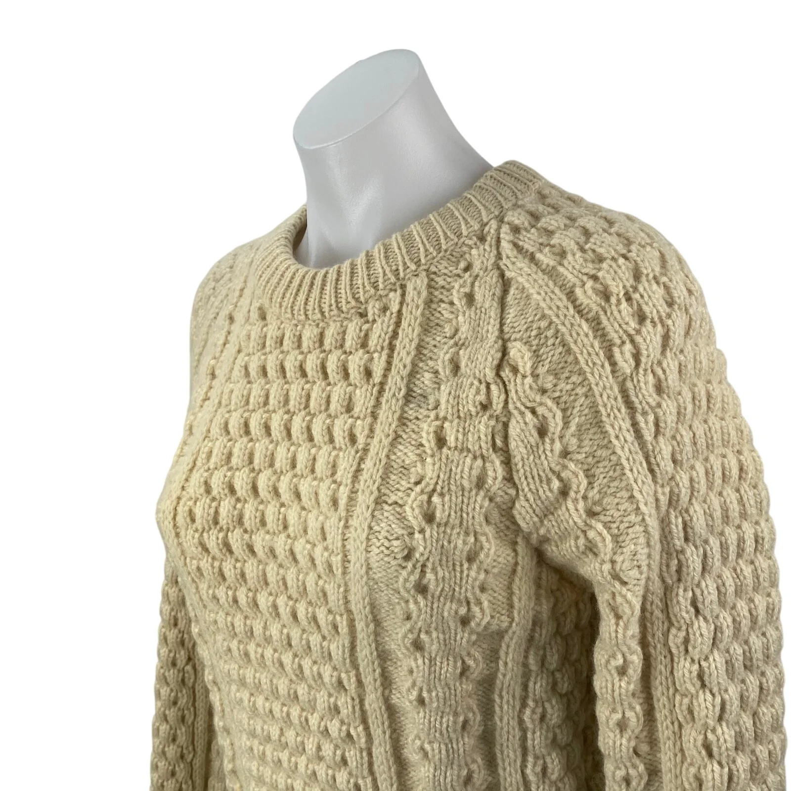 Arans Women's Cream Cable Knit Crew Neck Raglan Sleeve Fisherman Sweater Top S - Image 3