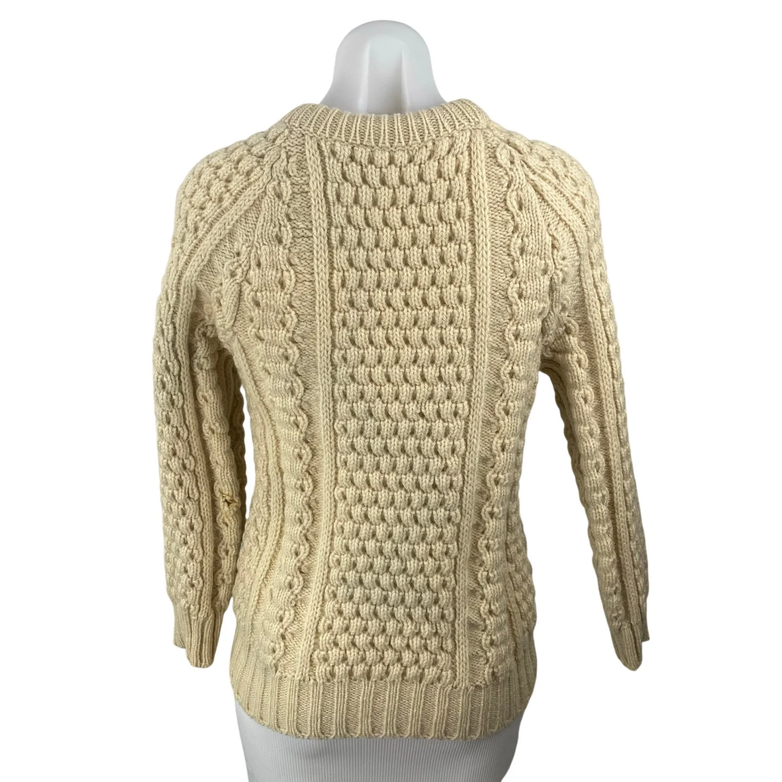 Arans Women's Cream Cable Knit Crew Neck Raglan Sleeve Fisherman Sweater Top S - Image 4
