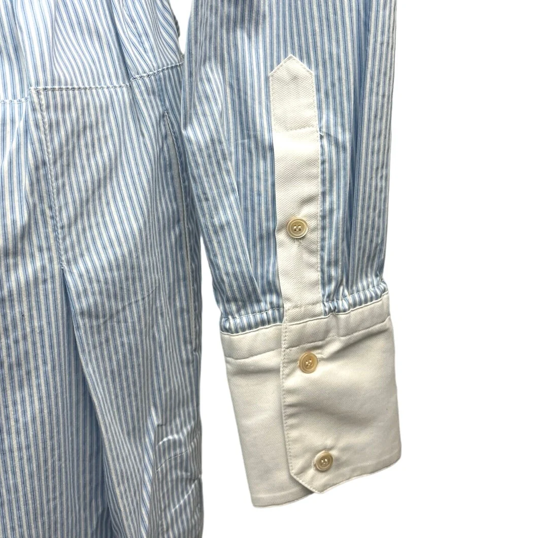 Argent Blue White Pinstriped Belted Long Sleeve Button Front Maxi Dress Size S - Image 4