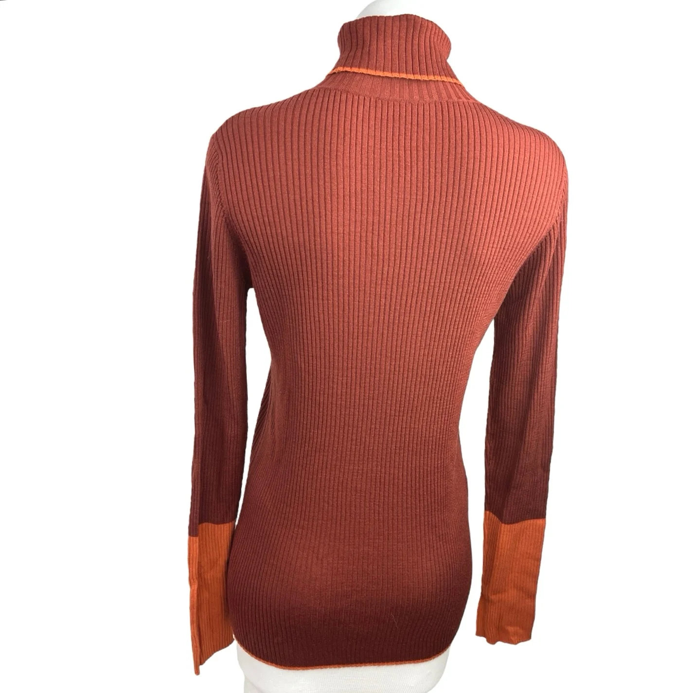 Argent Brown Maroon Merino Wool Ribbed Knit Turtleneck Pullover Sweater Top Sz L - Image 2