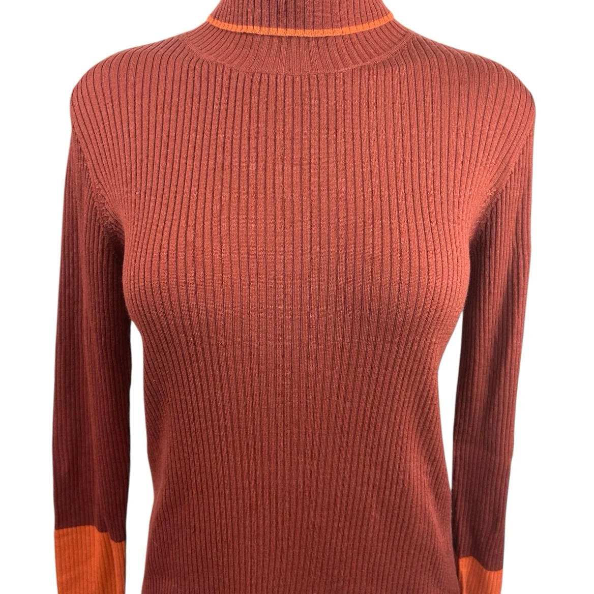 Argent Brown Maroon Merino Wool Ribbed Knit Turtleneck Pullover Sweater Top Sz L - Image 3