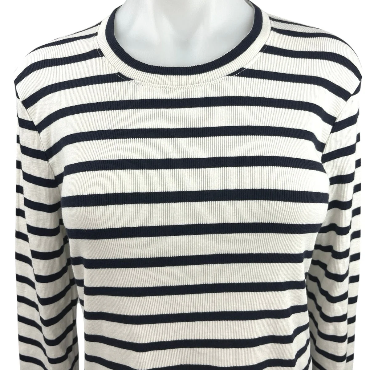 Argent Ivory Navy Blue Knit Striped Pullover Long Sleeve T Shirt Tee Top Size XL - Image 3