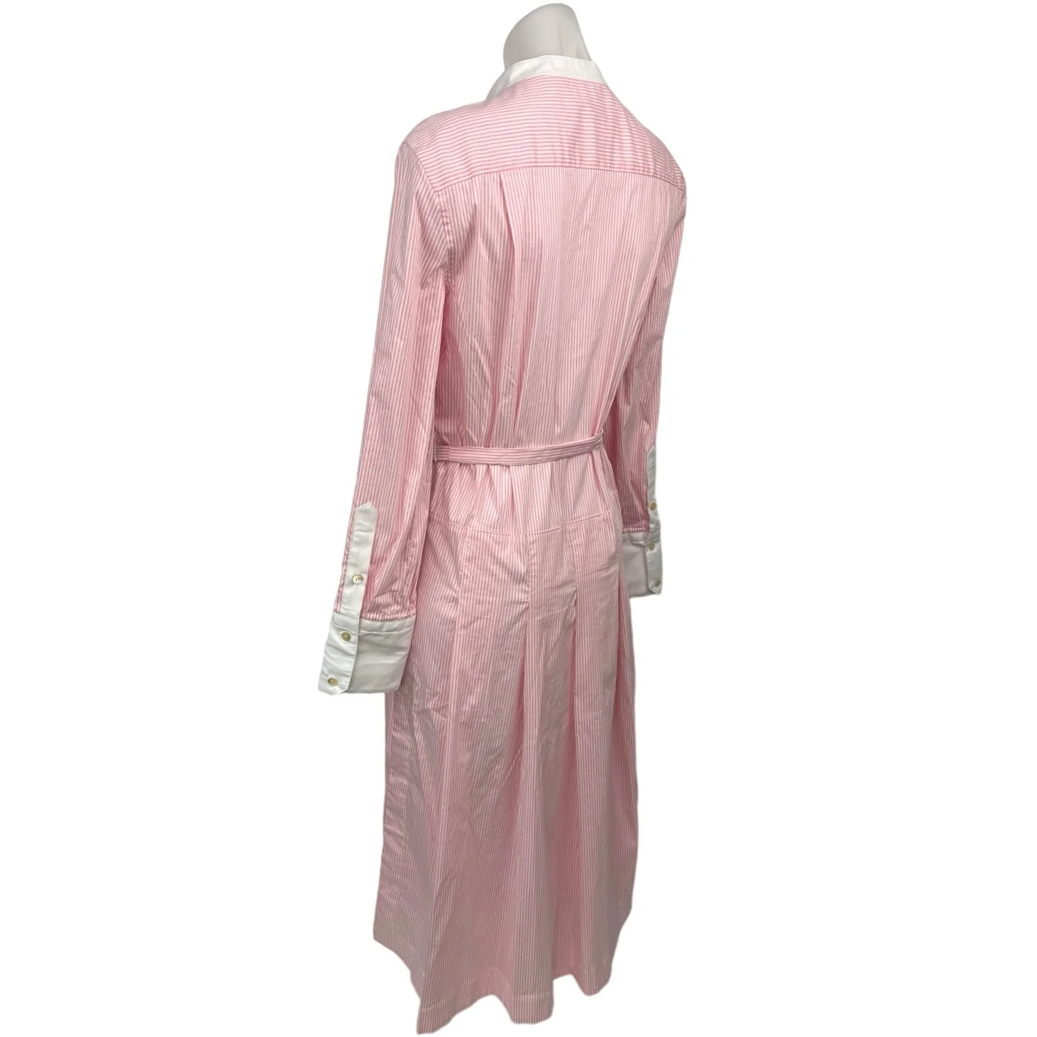 Argent Pink White Pinstriped Belted Long Sleeve Button Front Maxi Dress Size S - Image 2