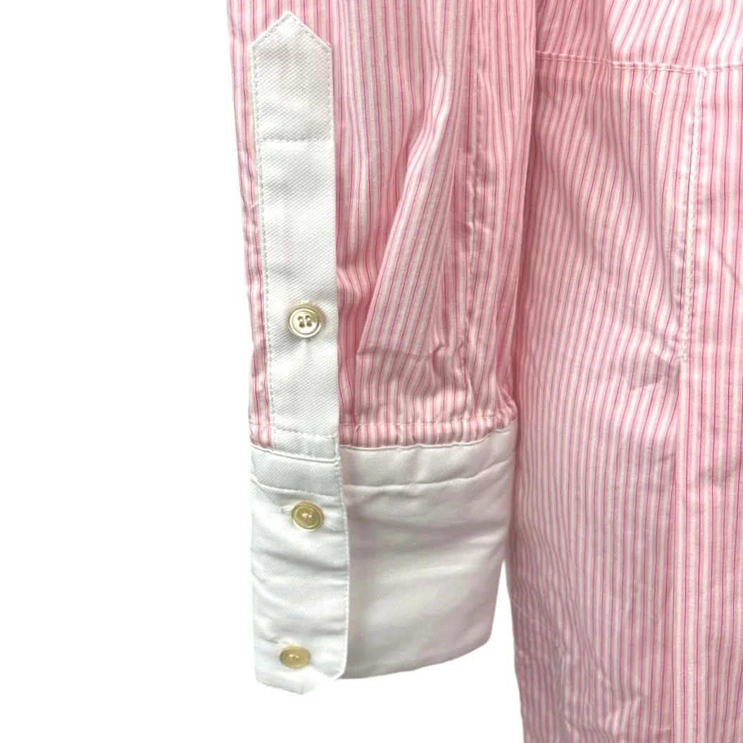 Argent Pink White Pinstriped Belted Long Sleeve Button Front Maxi Dress Size S - Image 4
