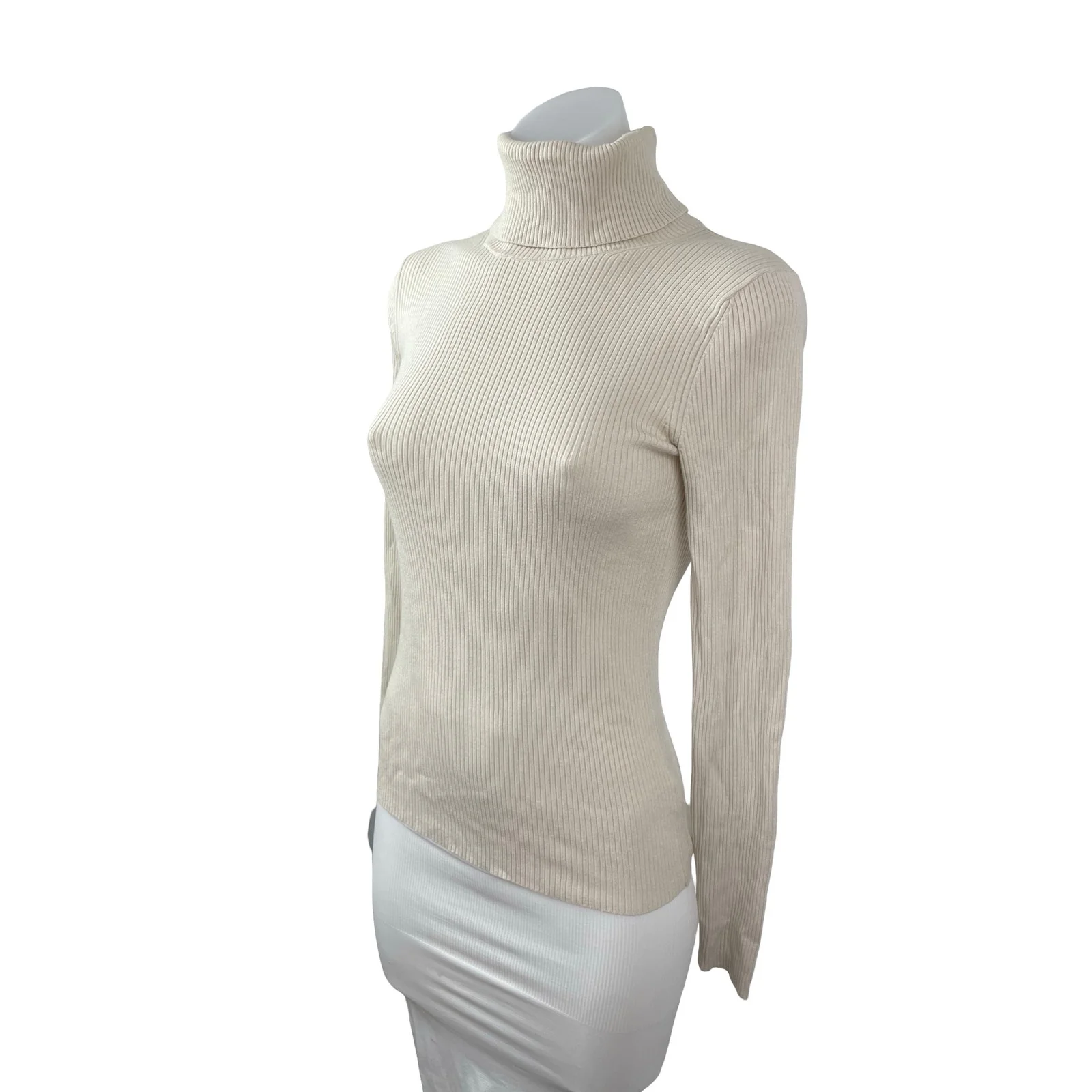 Aritzia Babaton Beige Ribbed Knit Turtleneck Long Sleeve Sweater Top Size XS - Image 3