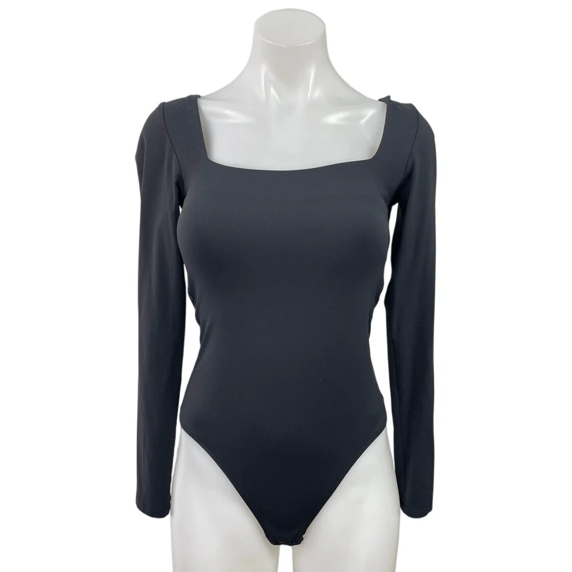 Aritzia Babaton Black Square Neck Long Sleeve Thong T Shirt Bodysuit Top Size S