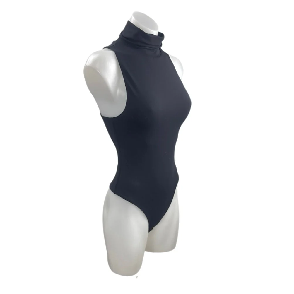 Aritzia Babaton Black Turtleneck Sleeveless Thong Slim Tank Bodysuit Top Size S - Image 2