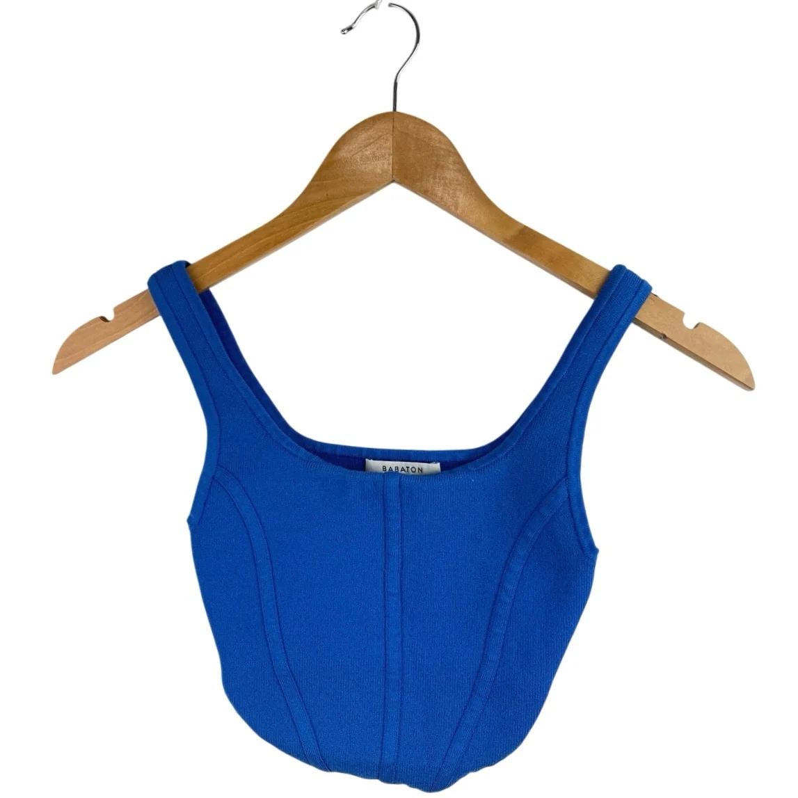 Aritzia Babaton Blue Sleeveless Corset Bustier Ribbed Knit Tank Crop Top Sz 2XS