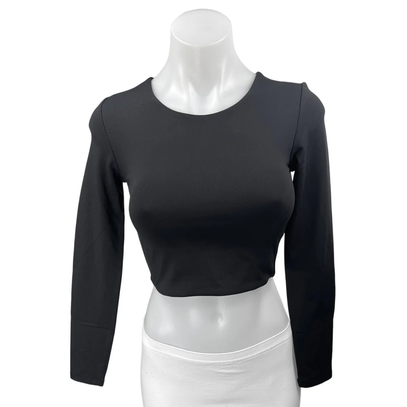 Aritzia Babaton Contour Black Long Sleeve Crew Neck Crop Shirt Sweater Top Sz S