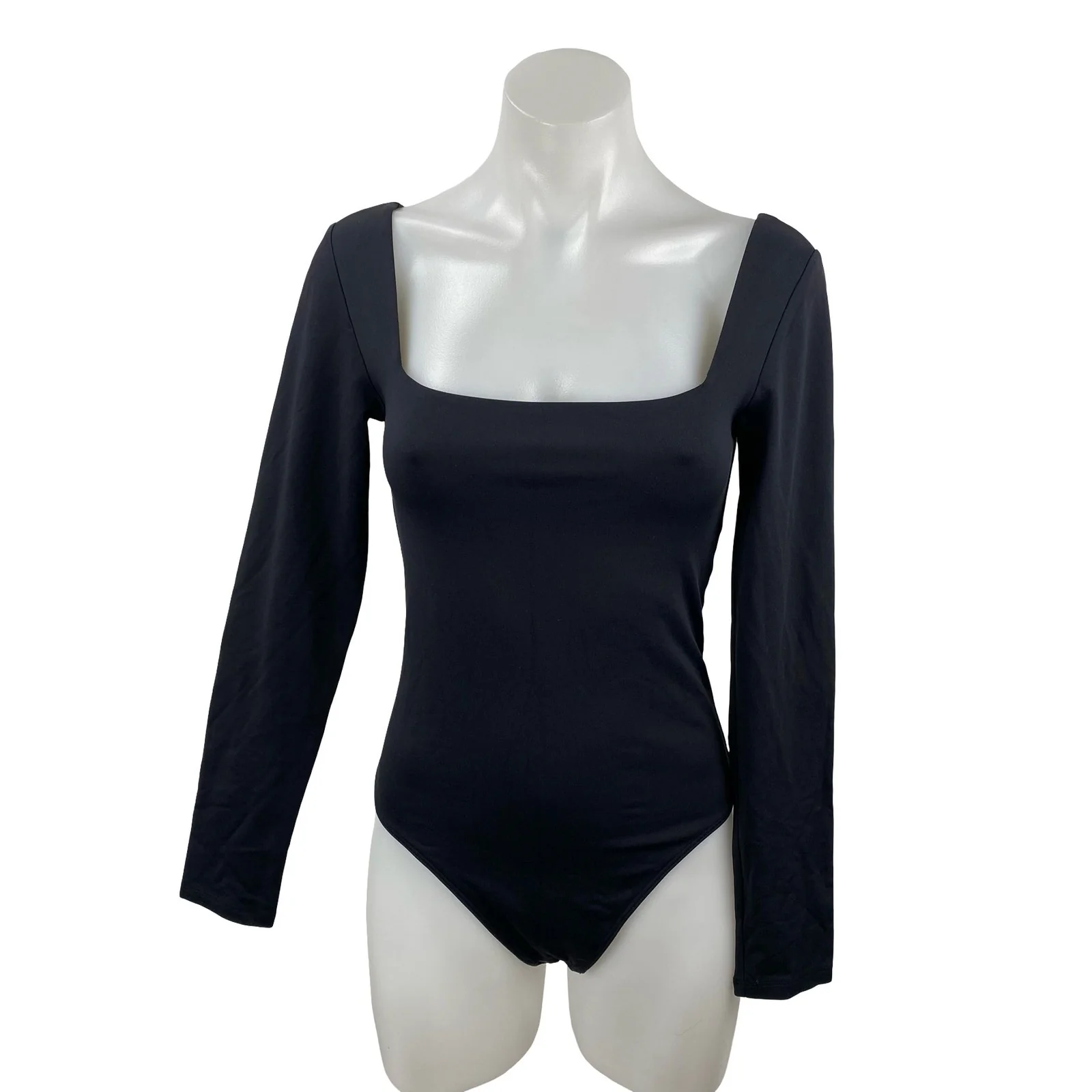 Aritzia Babaton Contour Women's Black Square Neck Long Sleeve Bodysuit Top Sz M