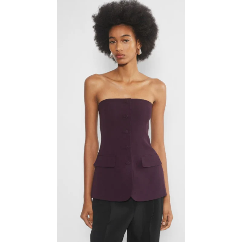 Aritzia Babaton Purple Strapless Tube Bandeau Button Up Peplum Blouse Top Size M - Image 7