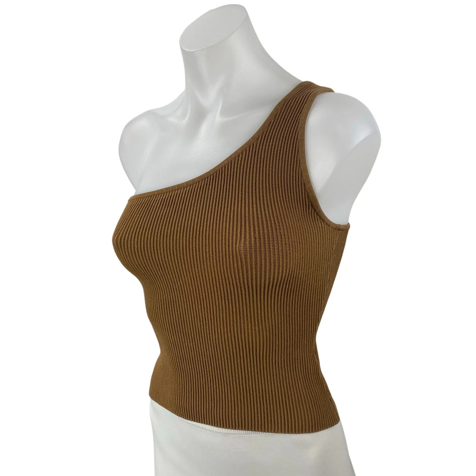 Aritzia Babaton Tan Sculpt One Shoulder Ribbed Knit Sleeveless Blouse Top Size S - Image 3