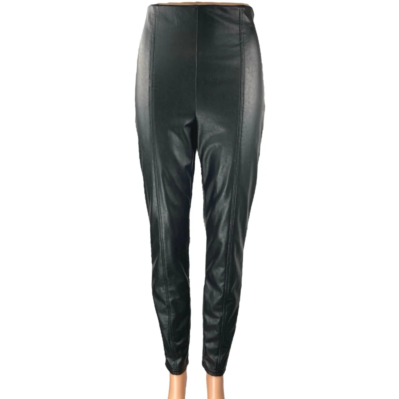 Aritzia Babaton Women's Black Faux Leather Vegan Tapered Trousers Pants Size 10
