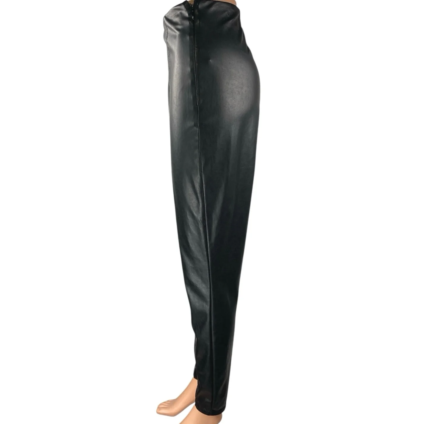 Aritzia Babaton Women's Black Faux Leather Vegan Tapered Trousers Pants Size 10 - Image 2